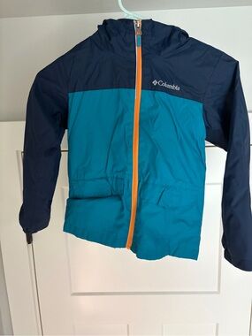 Columbia Navy and Teal Kids Jacket with Orange Trim
